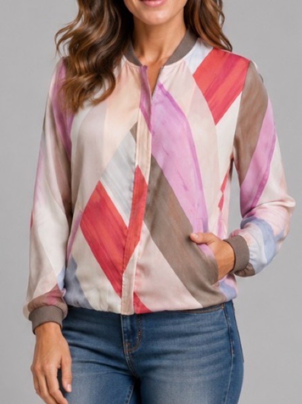 Mexx Metropolitan Pastel Multicolored Lightweight Bomber Jacket Size Small